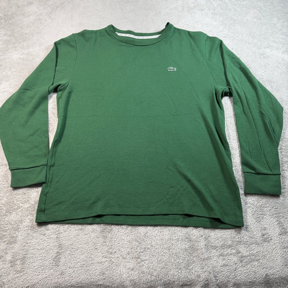 Lacoste Thermal Waffle Knit Shirt Mens Large Green Long Sleeve Sleepwear TH9668
